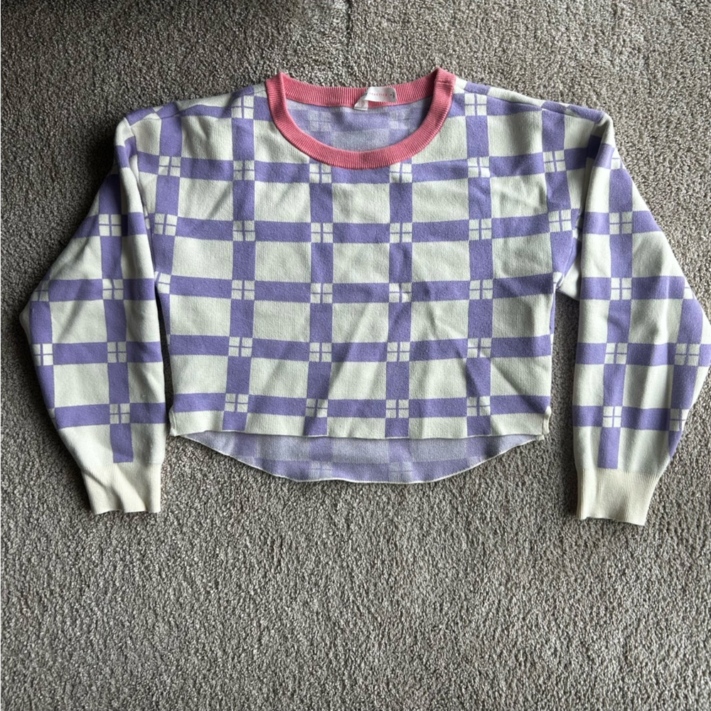 ANTHROPOLOGIE Brand: Daily Practice Pastel Checkered Crop Sweater - Picture 2 of 4